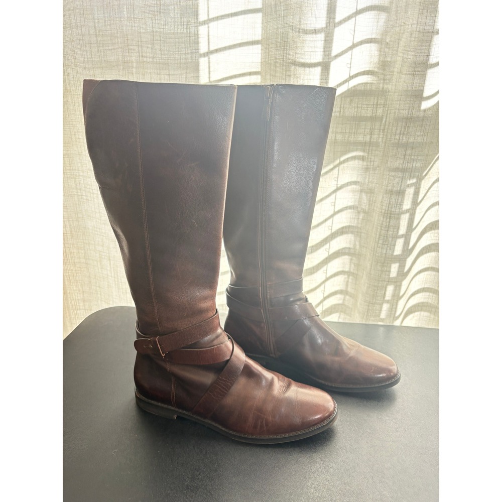 Cole Haan Riding Boots Women 9B Brown Leather Strappy Equestrian D40765